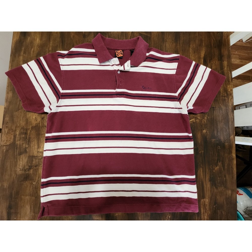 Kani Men's size 2XL Red & White Striped Polo button up Short Sleeve shirt